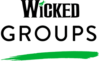 Wicked group sale logo with powered by group line strapline in black